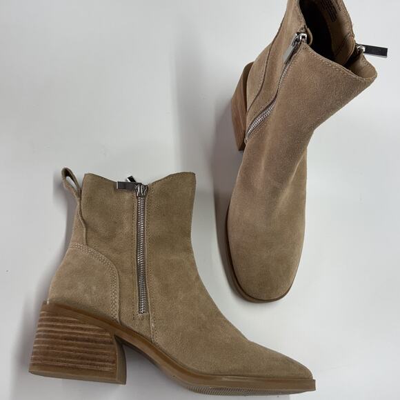 Steve Madden Boots Womens Size 8.5 RUTHY Suede Leather Block Heel Zip Booties - Picture 1 of 9